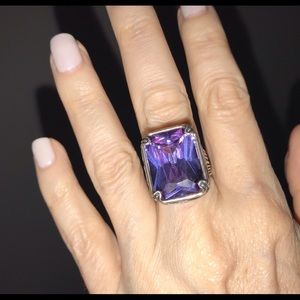 EUC Purple Cubic Zirconia & Sterling Silver Statement Ring size 8 lavender field